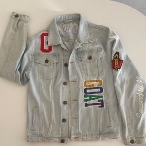 Vintage Embroidered Denim Jacket with Colorful Patches